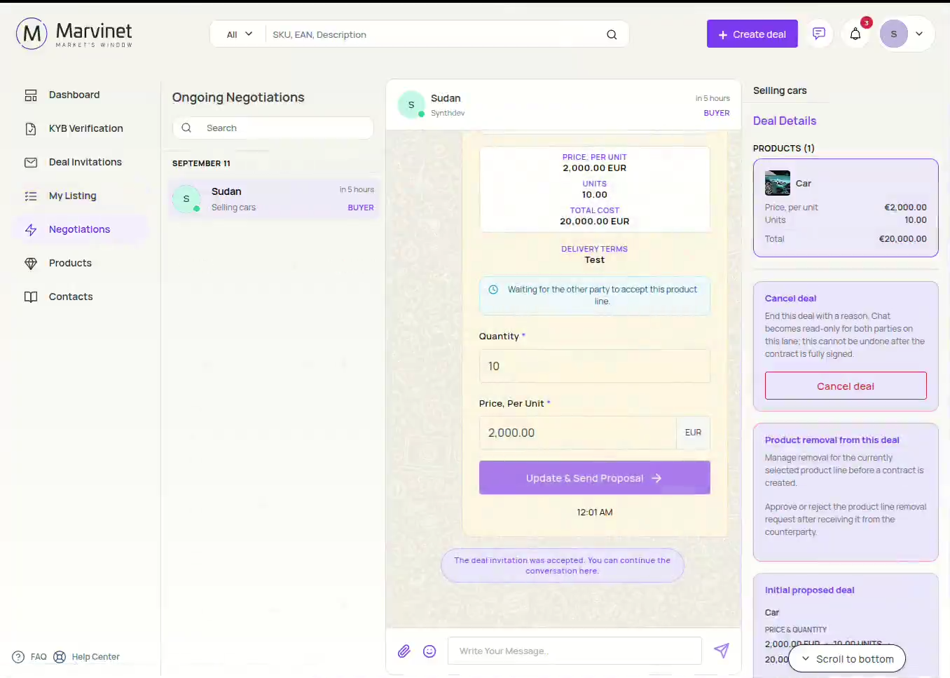 Negotiation chat with proposal and deal details