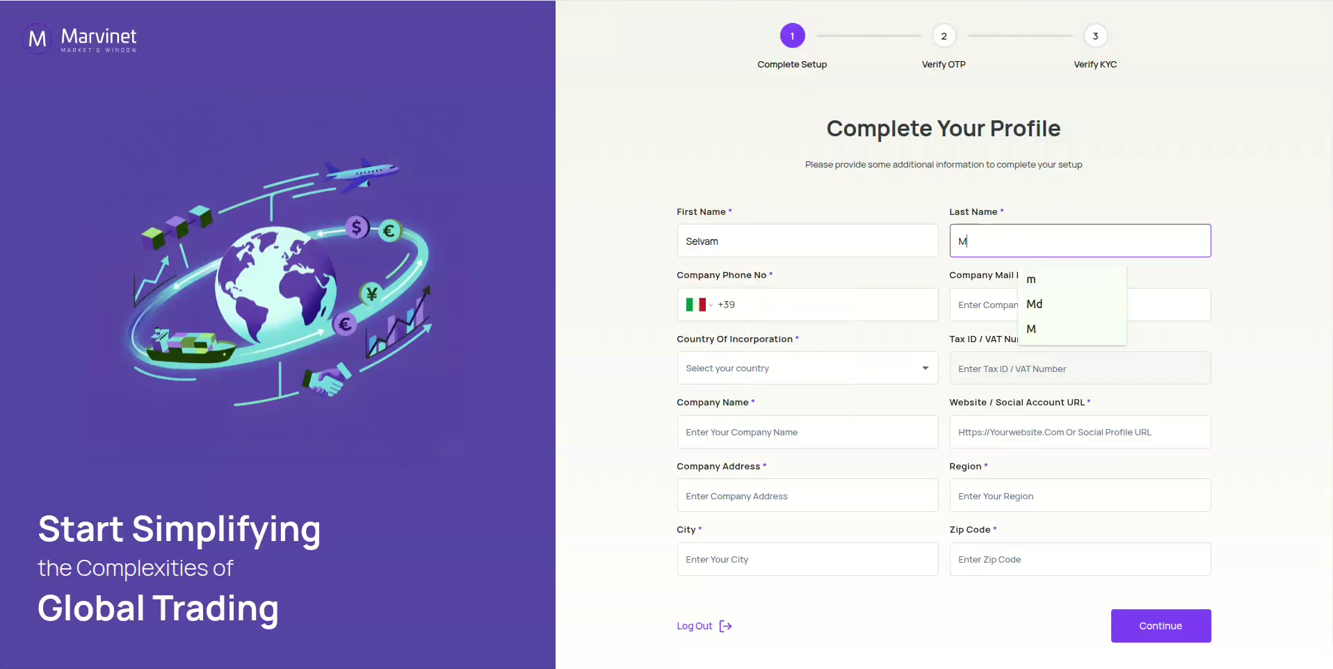 Profile completion and KYC steps